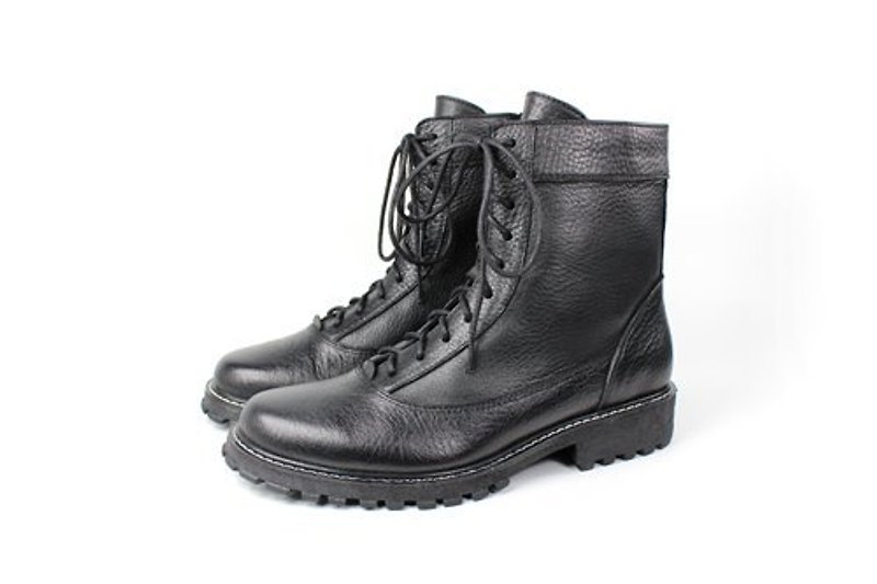 Black │ trend barrel Boots - รองเท้าลำลองผู้ชาย - หนังแท้ สีดำ