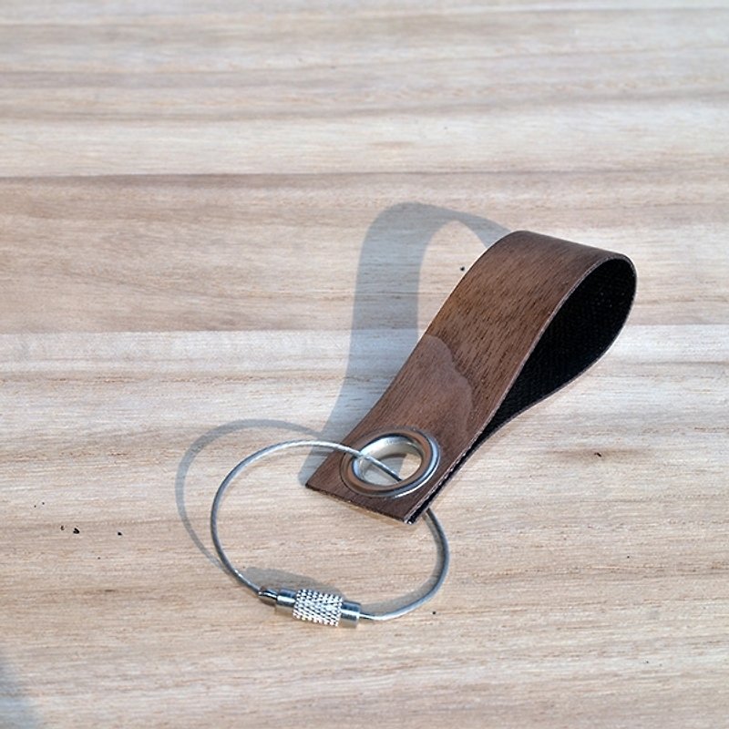 Ichiro Muchuang / Wooden Leather Key Ring (Walnut) - Keychains - Wood 