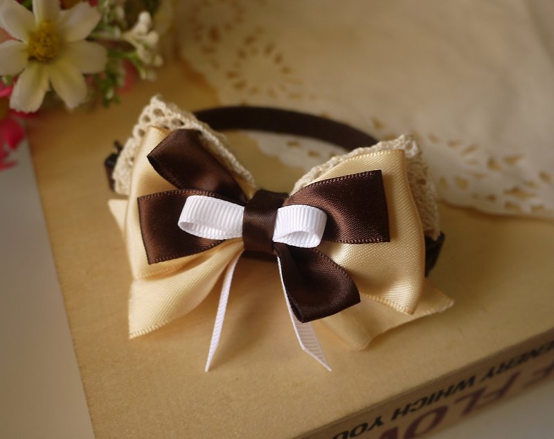 Safety Pet Collar x Sweet Toffee (Brown) Cat and Dog/Neckband/Bow Tie/Tweet