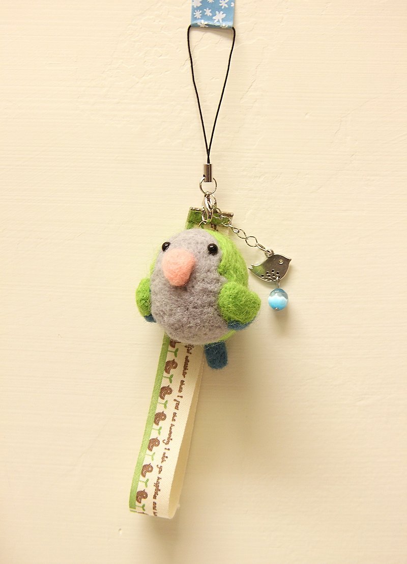 Rolia's 手作 綠和尚鸚鵡羊毛氈 吊飾 (可訂製) - 鑰匙圈/鎖匙扣 - 羊毛 綠色