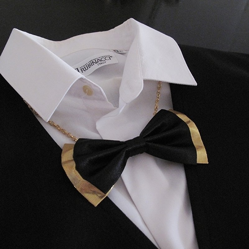 絢麗金+紳士黑 緞彩領帶項鍊