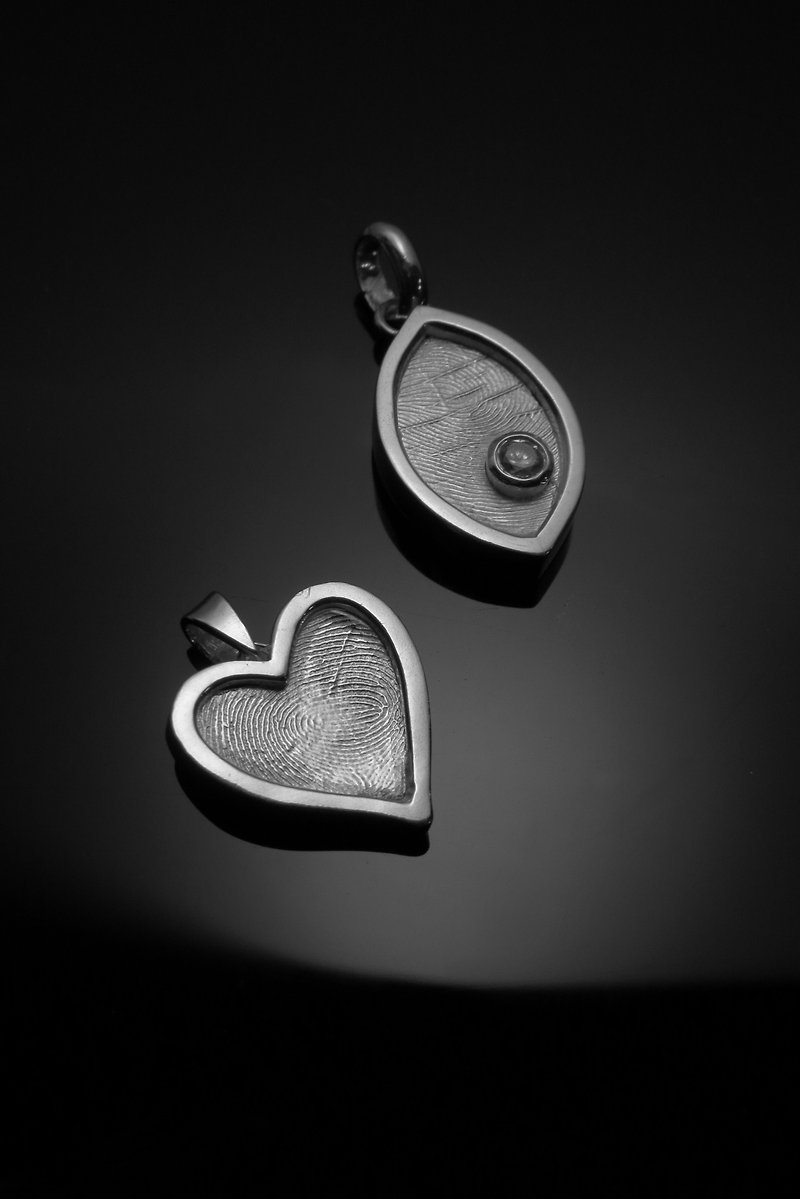 ReShi / fingerprint package frame love fall / 925 sterling silver / fingerprint silver / custom handmade / Valentine's family gifts - สร้อยคอ - โลหะ สีเงิน