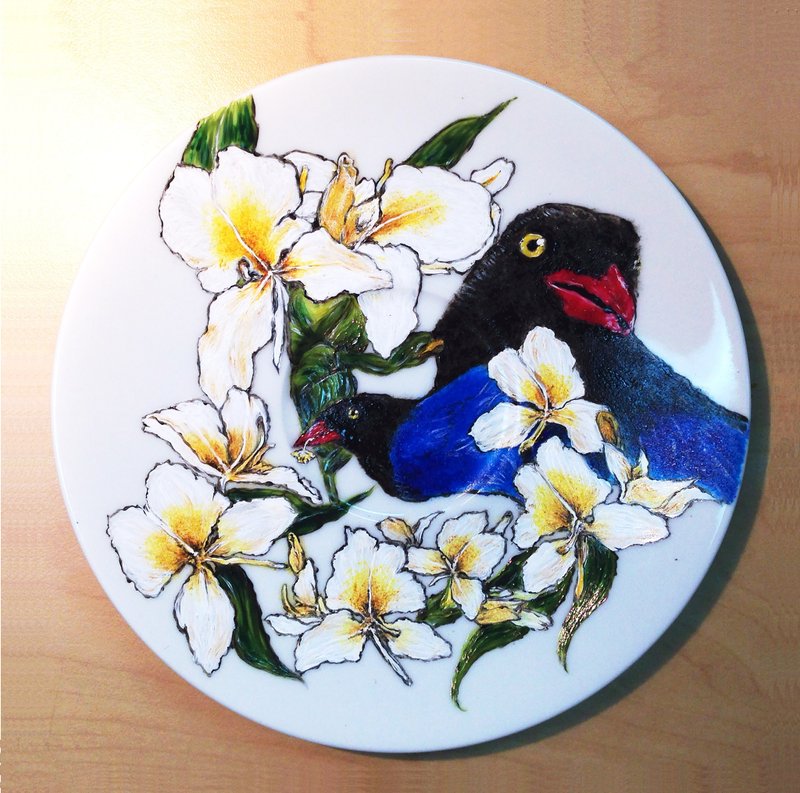 Cup tray series - wild ginger flower blue magpie - แก้วมัค/แก้วกาแฟ - วัสดุอื่นๆ สีเขียว