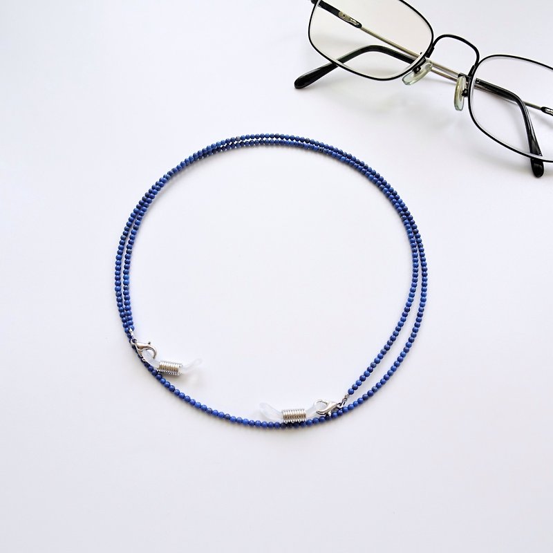 白紋石染青金藍小圓珠眼鏡鍊 - 給媽媽的母親節禮物 - 項鍊 - 半寶石 藍色