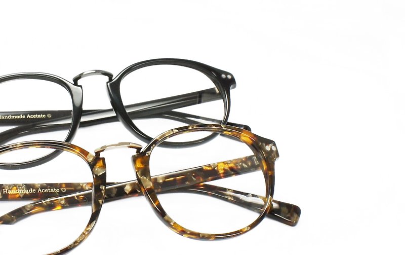 塑膠 眼鏡/眼鏡框 咖啡色 - 手工板材 百搭金屬中樑 眼鏡框