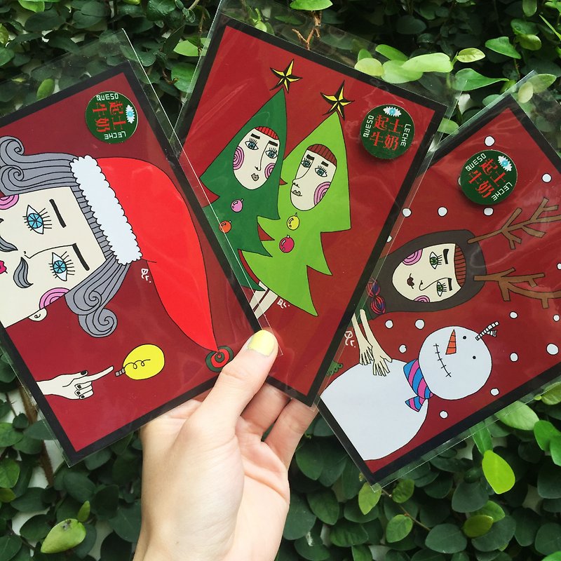 明信片3張組//後聖誕節 - 心意卡/卡片 - 紙 紅色