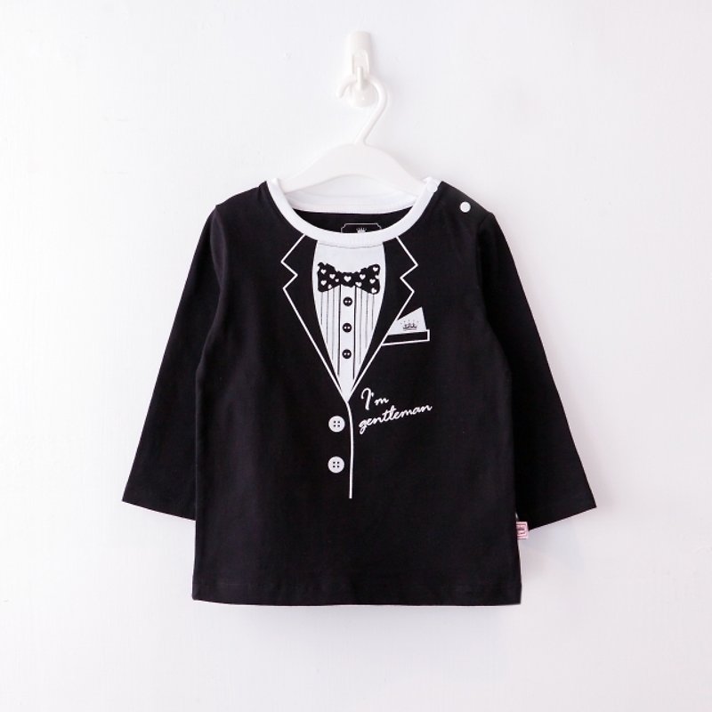 PUREST small gentleman suit / long sleeve / children's shirt / T-shirt [black models] exclusive style design - เสื้อยืด - ผ้าฝ้าย/ผ้าลินิน สีดำ