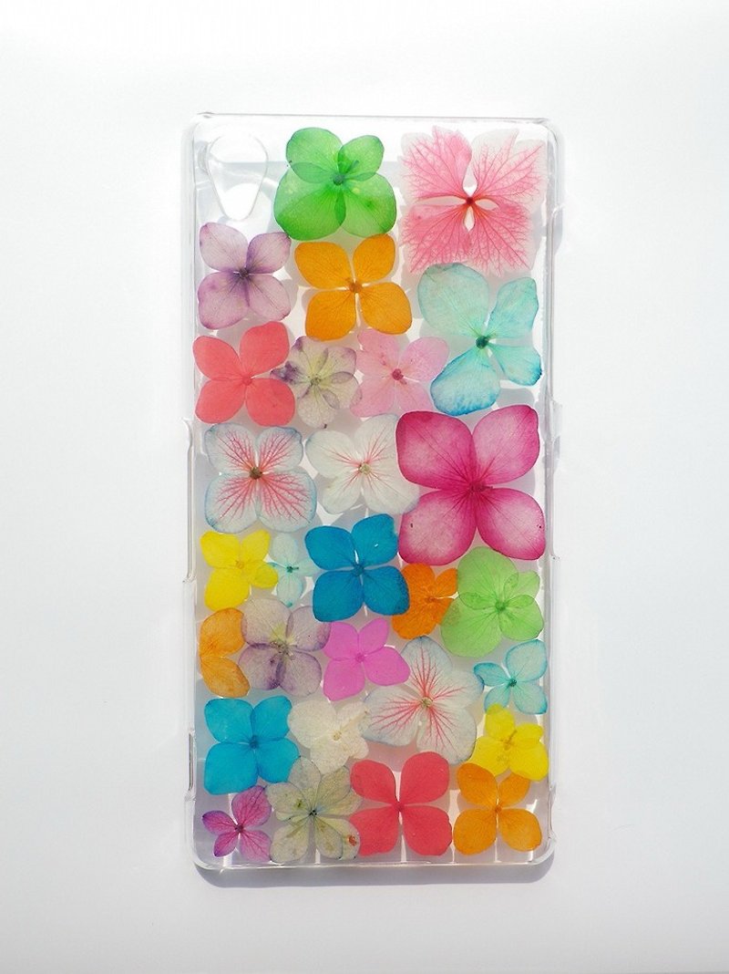Handmade phone case, Pressed flowers phone case,Sony Xperia Z3, Colorful Hydrangea - เคส/ซองมือถือ - พลาสติก 