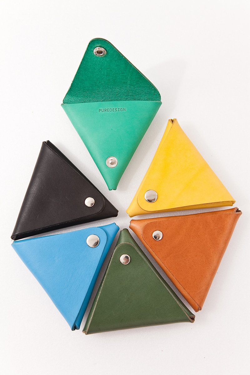 #PURE DESIGN # Triangle Small 銭 銭 tiger leather triangle purse - กระเป๋าใส่เหรียญ - หนังแท้ สีเหลือง