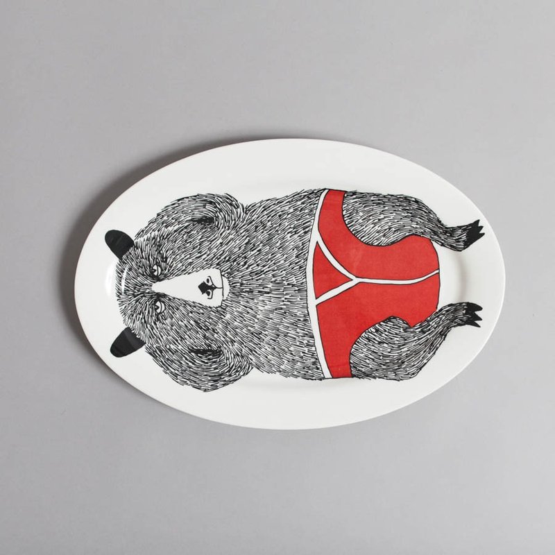 Mr Bear long bone china plate | Jimbobart - Small Plates & Saucers - Other Materials Multicolor