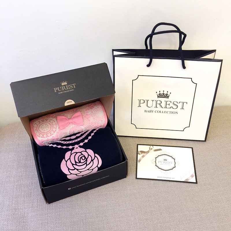PUREST baby collection [] gorgeous treasures little princess baby gift set limit (fake two-piece dress bag fart garment + bibs) # black models female baby births newborn baby gift full moon age ceremony gift gift of choice - Baby Gift Sets - Other Materials Pink