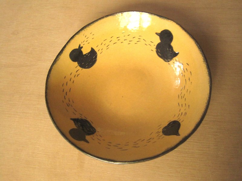 DoDo Handmade Whispers. Animal Silhouette Series-Duck Deep Disc (Yellow) - Plates & Trays - Pottery Yellow