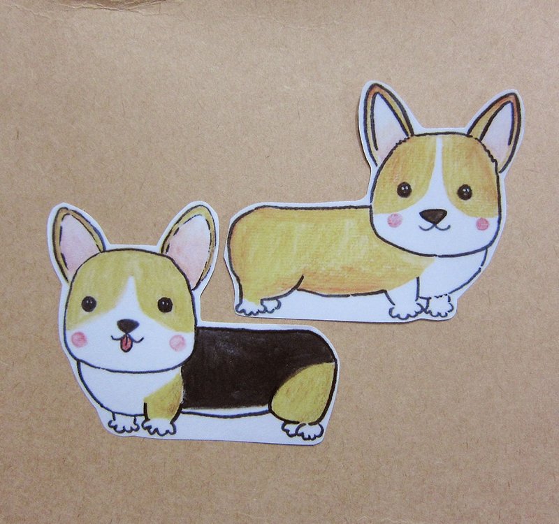 Hand drawn illustration style completely waterproof sticker yellow corgi - Stickers - Waterproof Material Brown