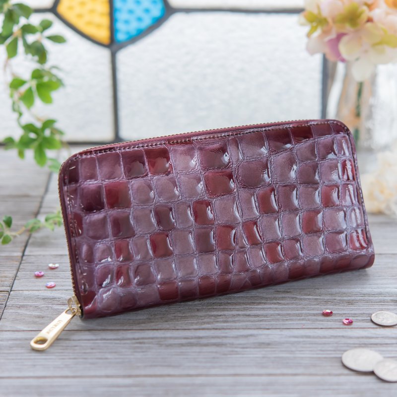 日本製造　牛皮　錢包　 彩色玻璃　暗紫红色　made in JAPAN handmade leather wallet - 錢包/皮夾/長短夾 - 真皮 