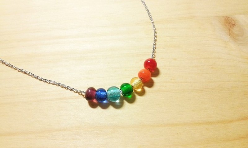 Yuzu Lin Liuli - Rainbow Bubble - Liuli Necklace - Small, thin chain style - สร้อยคอ - แก้ว หลากหลายสี