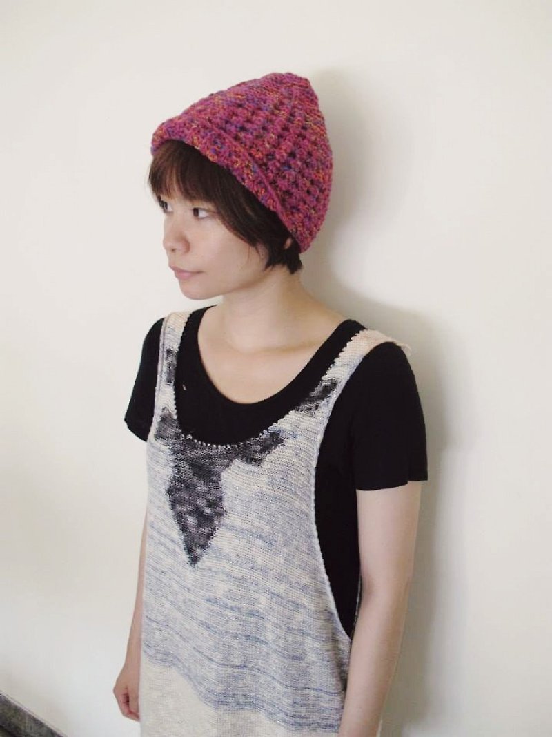 Lan 毛線帽子(艷桃紅紫) - 帽子 - 其他材質 粉紅色