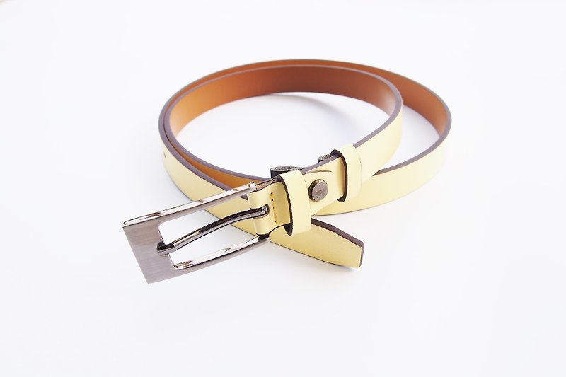 Yellow genuine leather woman belt with smoked black buckle - cut to size - 皮帶/腰帶 - 真皮 黃色