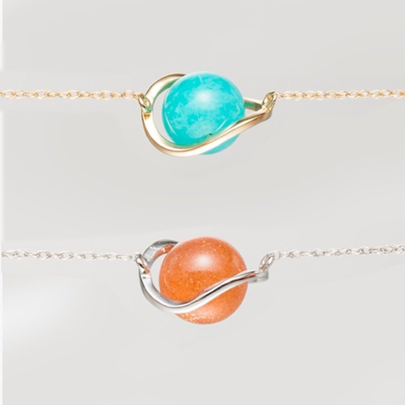 Pendant girlfriend combination sister [light jewelry. 14K Saturn Necklace] Simple K Gold Charm Natural Orange Sun Stone Tianhe Stone Necklace - Collar Necklaces - Gemstone Multicolor