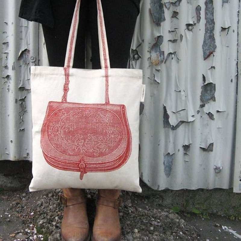 英國設計師 復古包購物袋 100%有機棉 - กระเป๋าแมสเซนเจอร์ - ผ้าฝ้าย/ผ้าลินิน ขาว