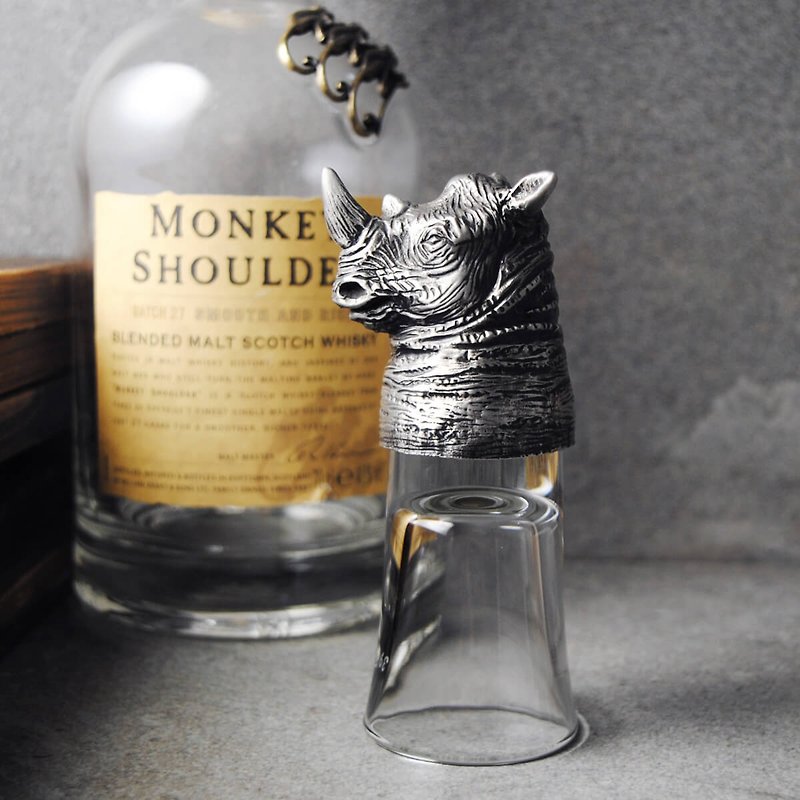 [MSA spirit glass glass carving art] Japanese pure tin rhinoceros wine glass wine glass engraving collection - Bar Glasses & Drinkware - Glass Gray