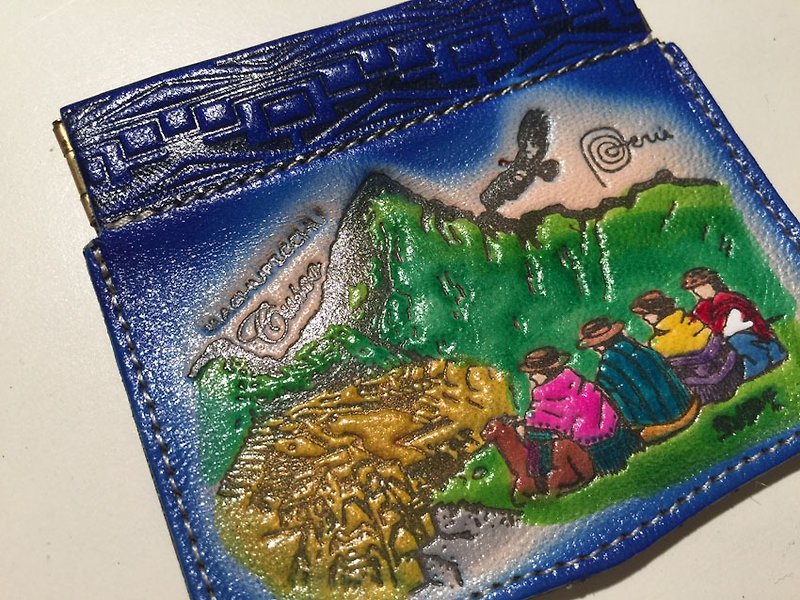 Colorful Peruvian shrapnel change/pocket-fresh blue - กระเป๋าใส่เหรียญ - หนังแท้ สีน้ำเงิน
