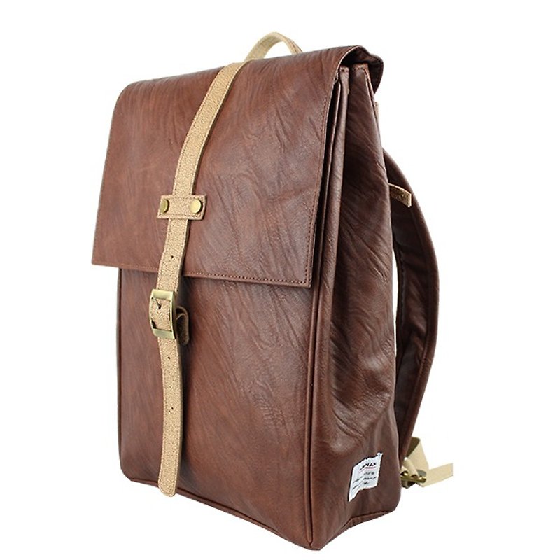 AMINAH-Coffee Unisex Leather Back【am-0234-III】 - Backpacks - Faux Leather Brown