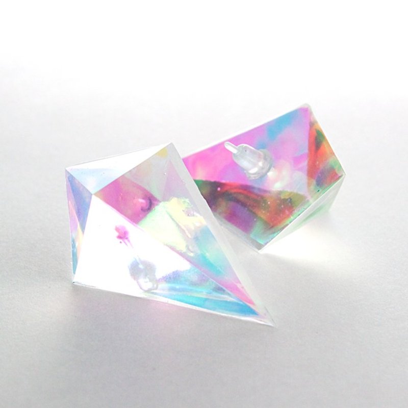 Acute angle pyramid earrings (rainbow) - Earrings & Clip-ons - Other Materials Multicolor
