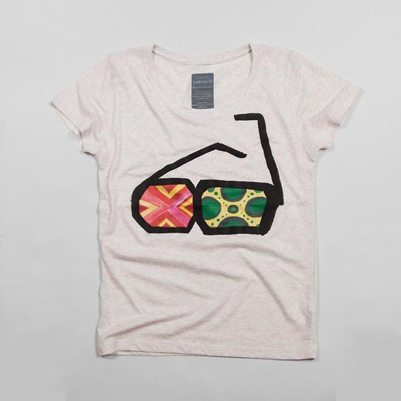 3DメガネイラストTシャツTcollector - 女 T 恤 - 棉．麻 銀色