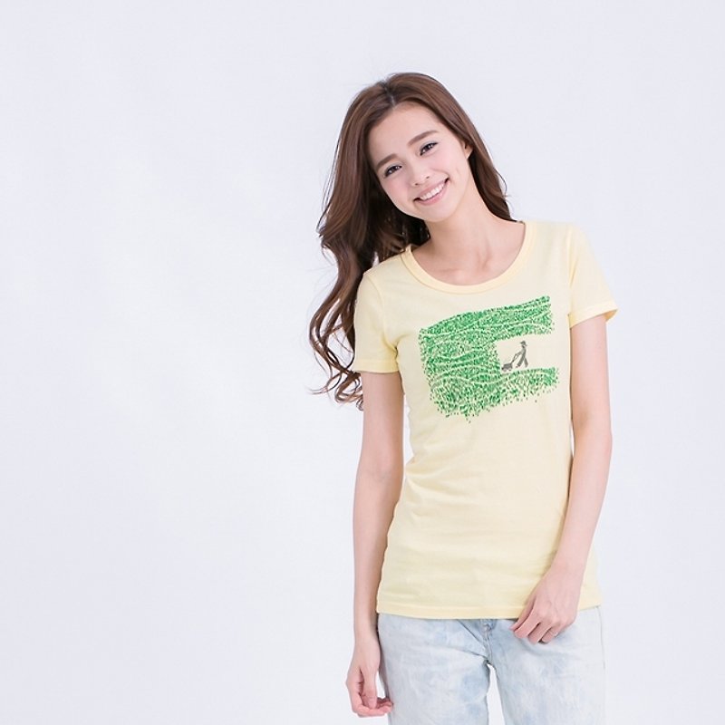 annoyance peach cotton T-shirt Women - เสื้อยืดผู้หญิง - ผ้าฝ้าย/ผ้าลินิน สีเหลือง