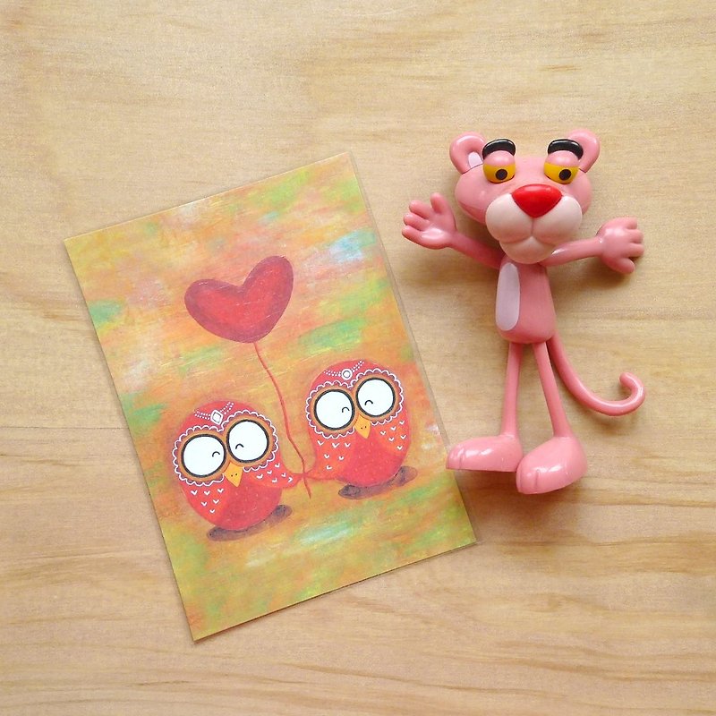 Postcard∣ red love owl - การ์ด/โปสการ์ด - กระดาษ สีทอง