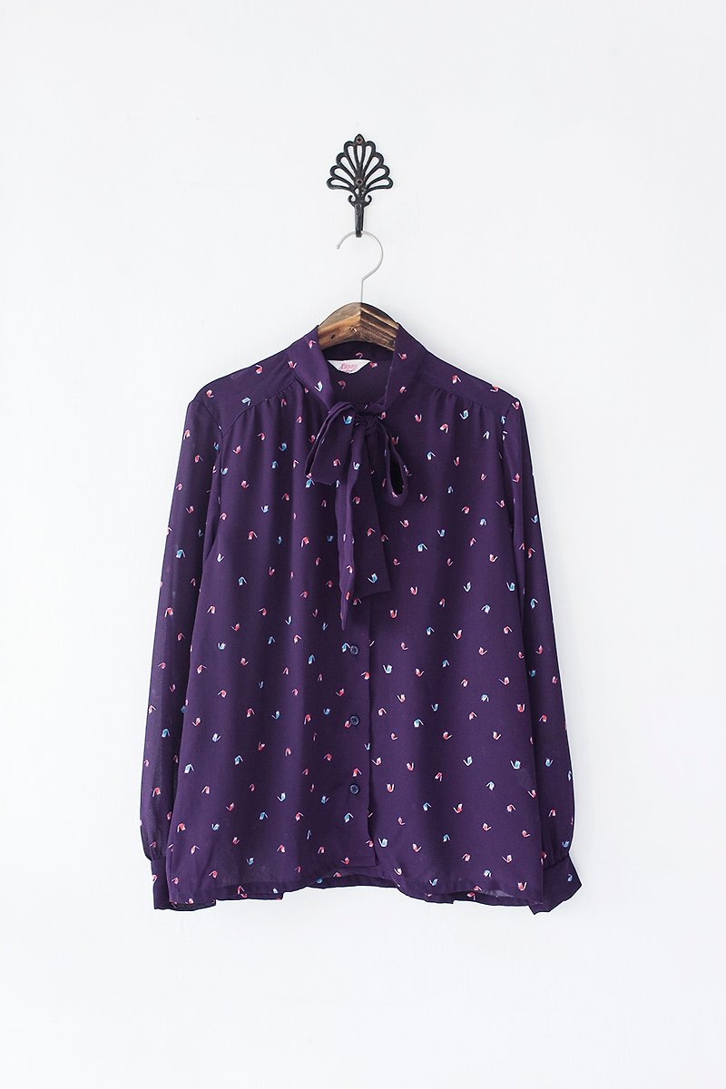 Banana Flyin '| Vintage | Japanese retro bow purple long-sleeved shirt - เสื้อเชิ้ตผู้หญิง - วัสดุอื่นๆ 