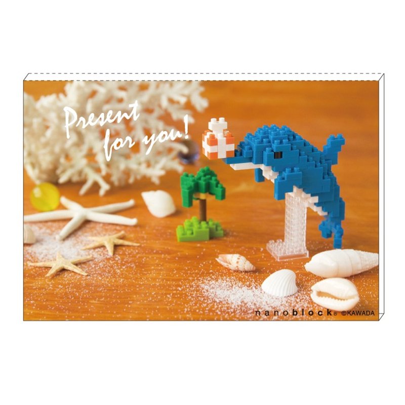 迷你積木 x 明信片-萬用/生日【海豚】 nanoblock x postcard 日本製 - 卡片/明信片 - 紙 藍色