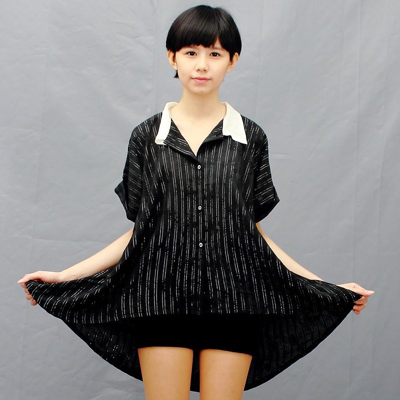black Cotton  blouse / lace - Women's Shirts - Cotton & Hemp Black