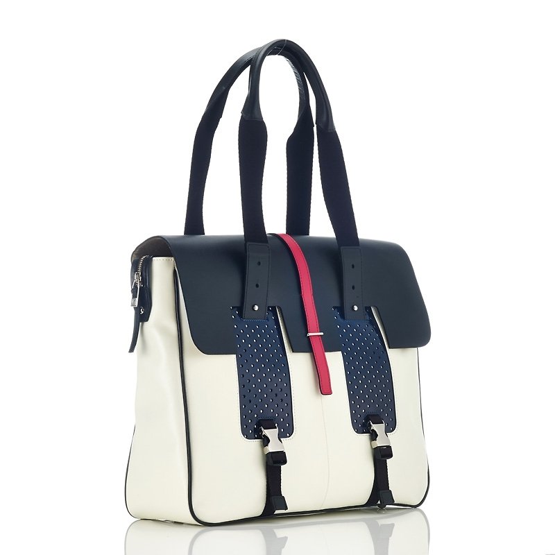 Design models turn Gaituo Te leather bag - white - yuppie color stitching series - กระเป๋าแมสเซนเจอร์ - หนังแท้ ขาว