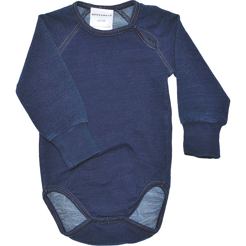 【Swedish Children's Clothing】Organic Cotton Onesies 2Y to 3Y Dark Blue Soft Denim - ชุดทั้งตัว - ผ้าฝ้าย/ผ้าลินิน สีน้ำเงิน