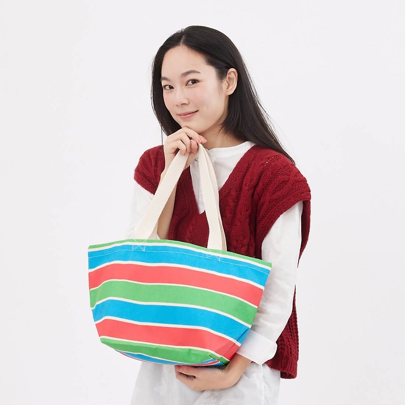 Taiwan Style Red and Green Color Stipe Tote bag - Handbags & Totes - Cotton & Hemp Red