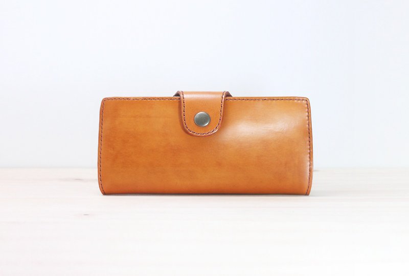 Handmade Leather Long Wallet - กระเป๋าสตางค์ - หนังแท้ สีส้ม