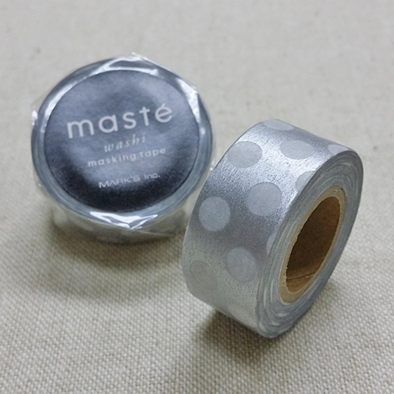 日本 maste 和紙膠帶 Basic 限定系列【水玉點點/銀 (MST-MKT39-SV)】 - มาสกิ้งเทป - กระดาษ สีเทา