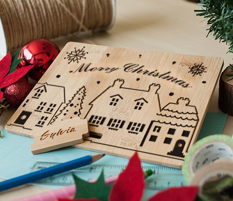 [クリスマスプレゼント]ホリデーカードの誕生日おめでとうございます母父の日卒業先生の日クリスマス - カード・はがき - 竹製 ブラウン