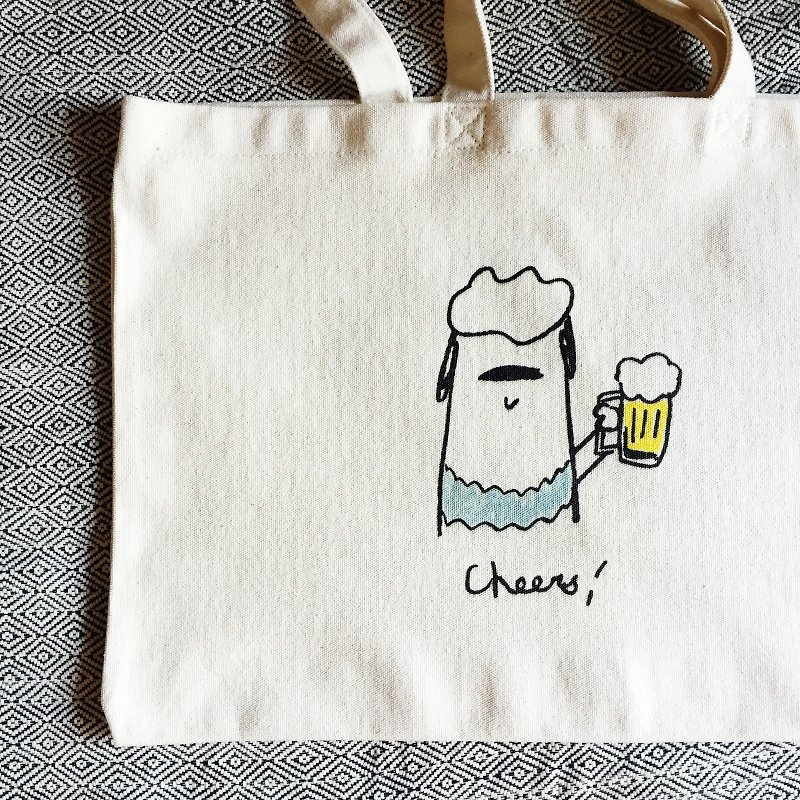 Cheers! Beer dog thick canvas bag - กระเป๋าแมสเซนเจอร์ - วัสดุอื่นๆ ขาว