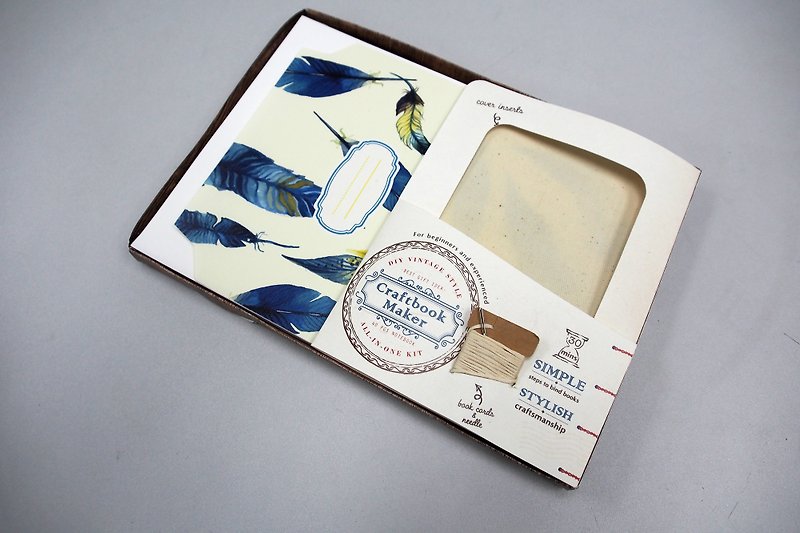 Wildlife Edition Craftbook Maker (Bind Your Own Notebook Kit) - Feather Pattern - Wood, Bamboo & Paper - Paper Blue
