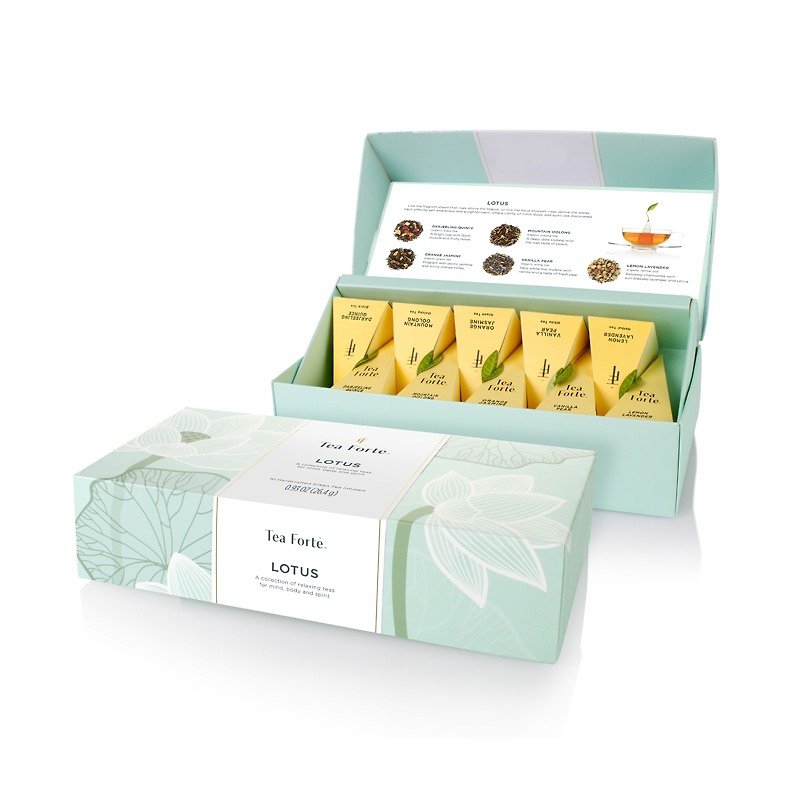 Tea Forte 10 Pyramid Silk Tea Bags Gift Box - Meditation Lotus - Tea - Fresh Ingredients 