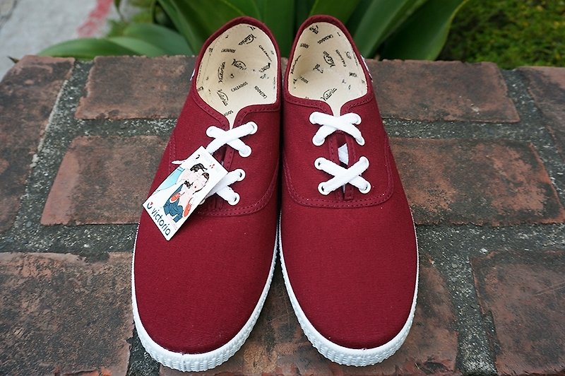 victoria Spanish national handmade shoes-burgundy BURDEOS (boys) (out of print) - รองเท้าลำลองผู้ชาย - ผ้าฝ้าย/ผ้าลินิน สีแดง