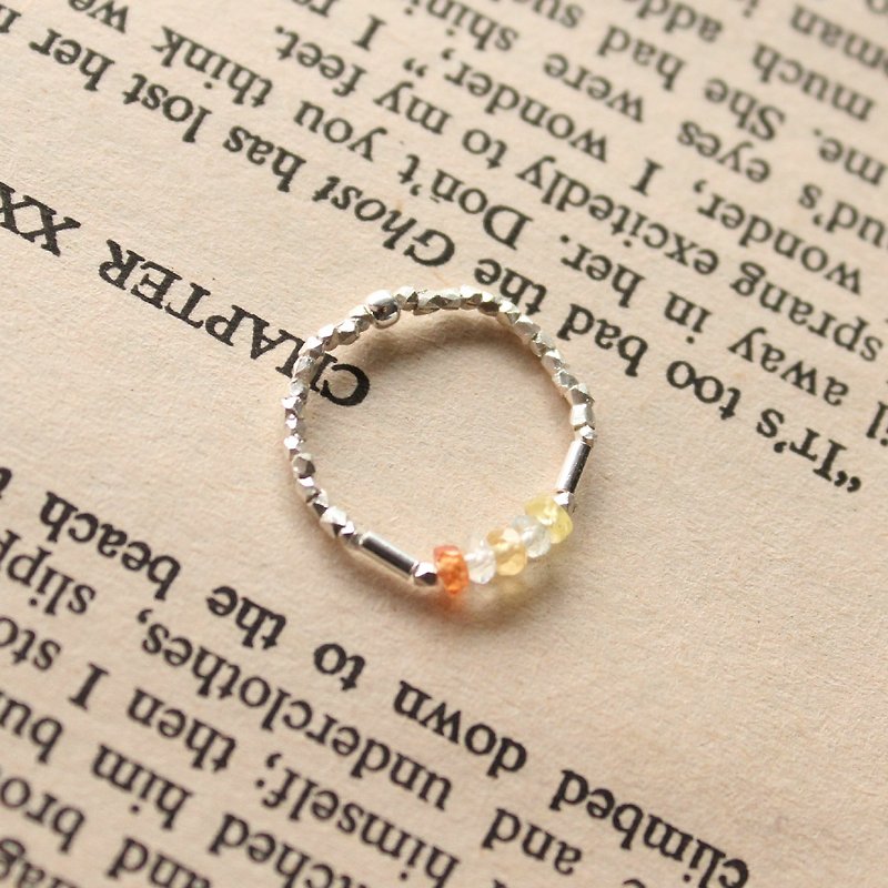 Journal (letter G-Gradient delicate soft ring)-sterling silver hand-made, yellow sapphire, aquamarine - แหวนทั่วไป - วัสดุอื่นๆ สีเหลือง