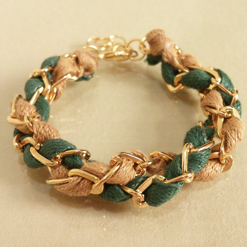 ～Fairy Tale～Double Circle Color Wax Rope Bracelet～Doroth’s Good Friend Scarecrow～Dark Green + Kagi - Bracelets - Other Metals Gold
