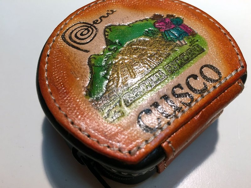 多彩祕魯立體貝殼零錢包-咖啡橘 - 零錢包/小錢包 - 真皮 橘色