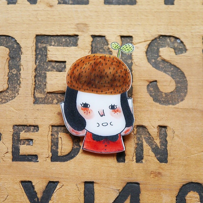 The Eco Girl - Handmade Shrink Plastic Brooch or Magnet - Wearable Art - Made to Order - เข็มกลัด - พลาสติก สีแดง