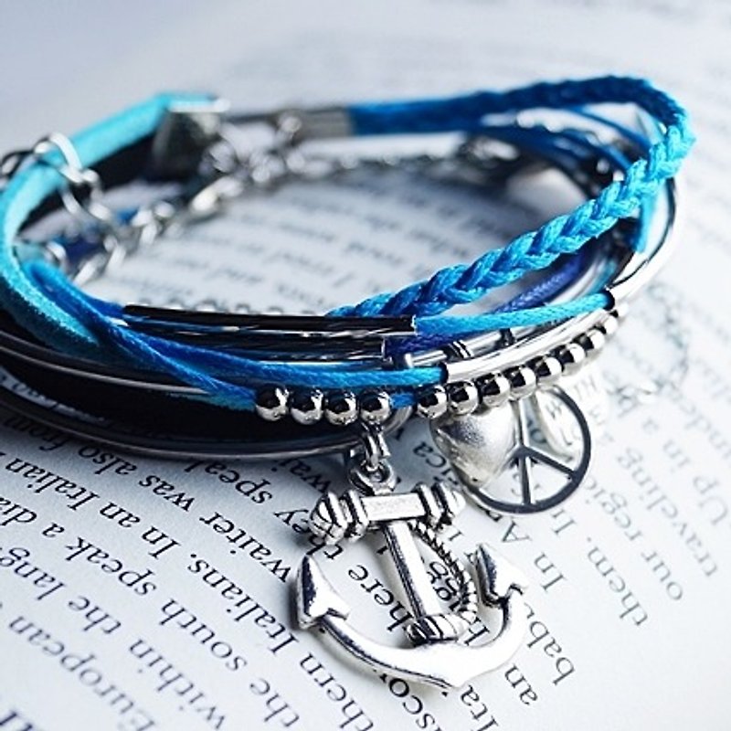 Triple Series手鍊A 3款一組 客製化禮物 手鏈 美式 手環 女款 - 手鍊/手環 - 其他材質 藍色