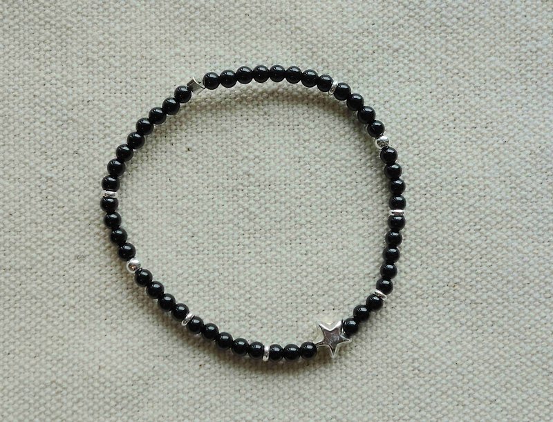 ~M+Bear~ Dark Star 925 Sterling Silver & Black Agate (Jade Sui) - Bracelets - Gemstone Black
