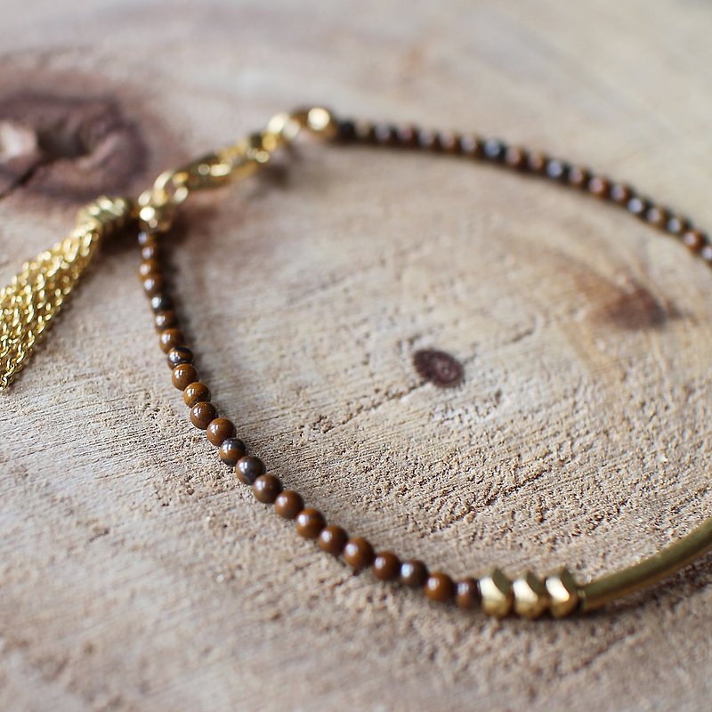 Muse Coffee natural wind series NO.50 fine copper gold iron Tiger Eye Bracelet - Bracelets - Other Materials Brown